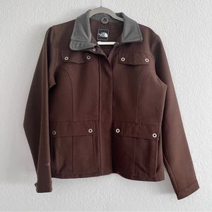 The North Face womens utility jacket brown size medium snap pockets fleece. F